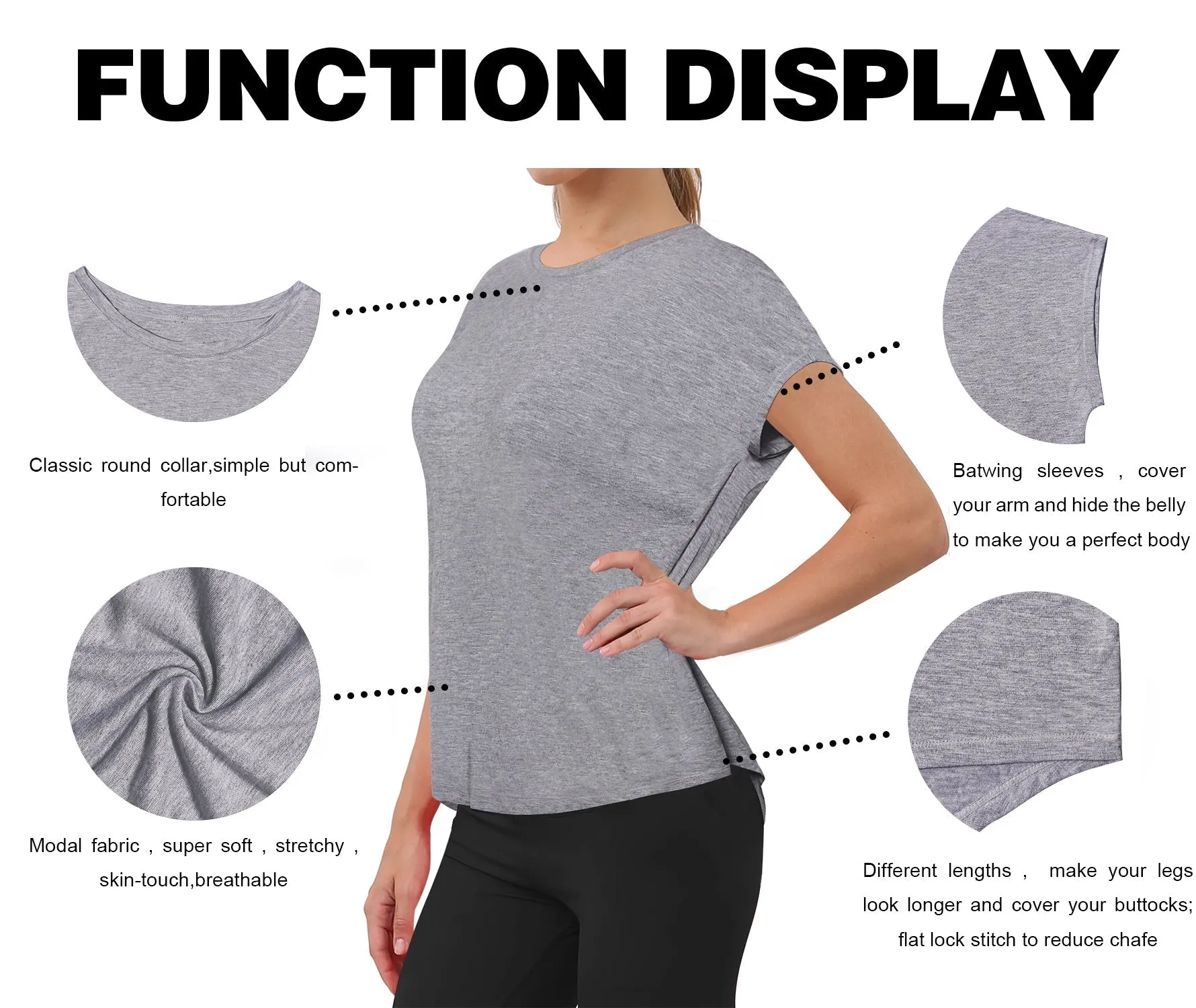 Hip Length Short Sleeve Shirt heathergray_yogastudio