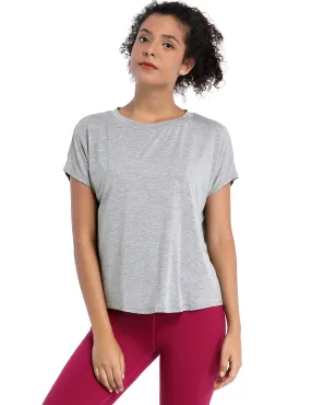 Hip Length Short Sleeve Shirt heathergray_yogastudio