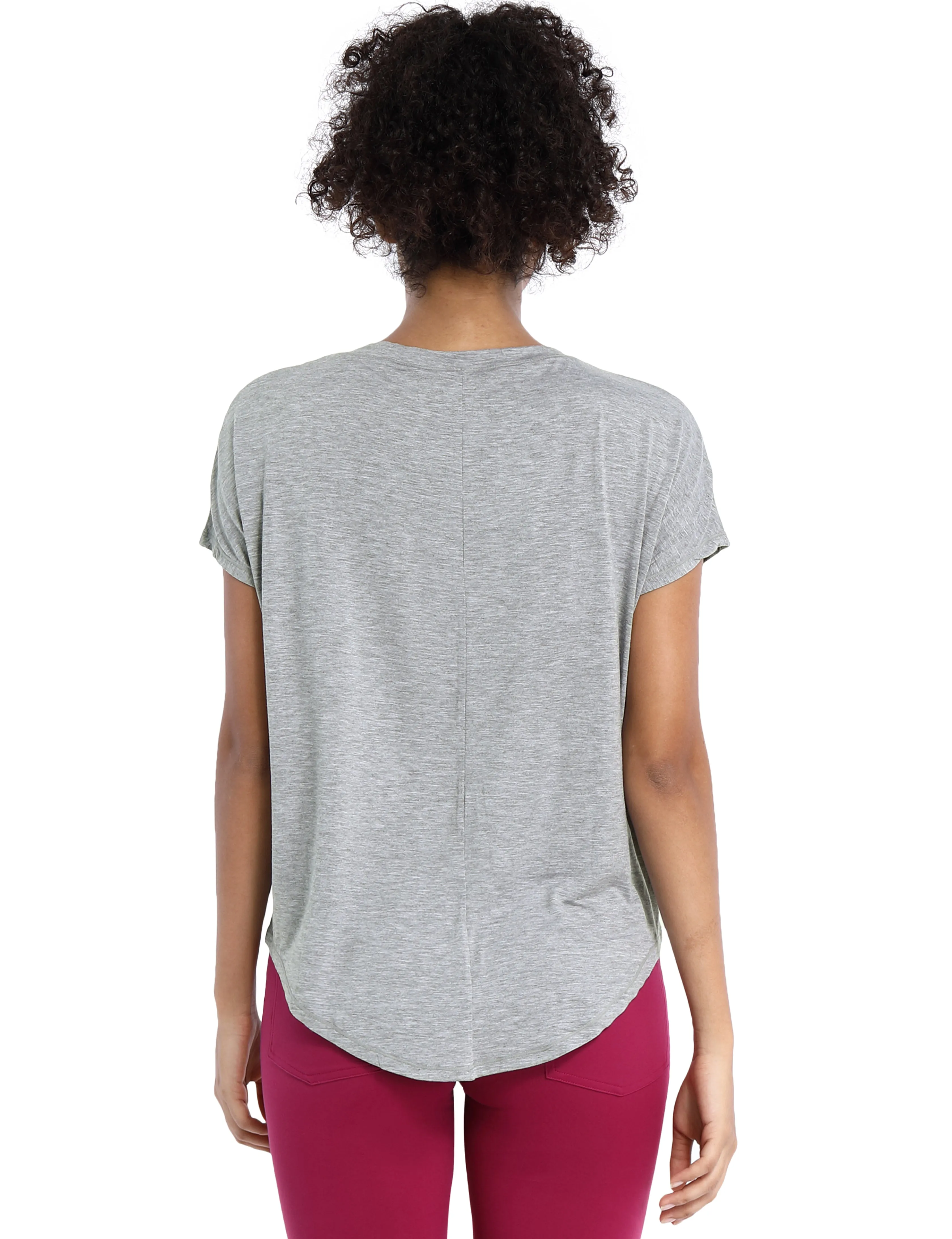 Hip Length Short Sleeve Shirt heathergray_yogastudio