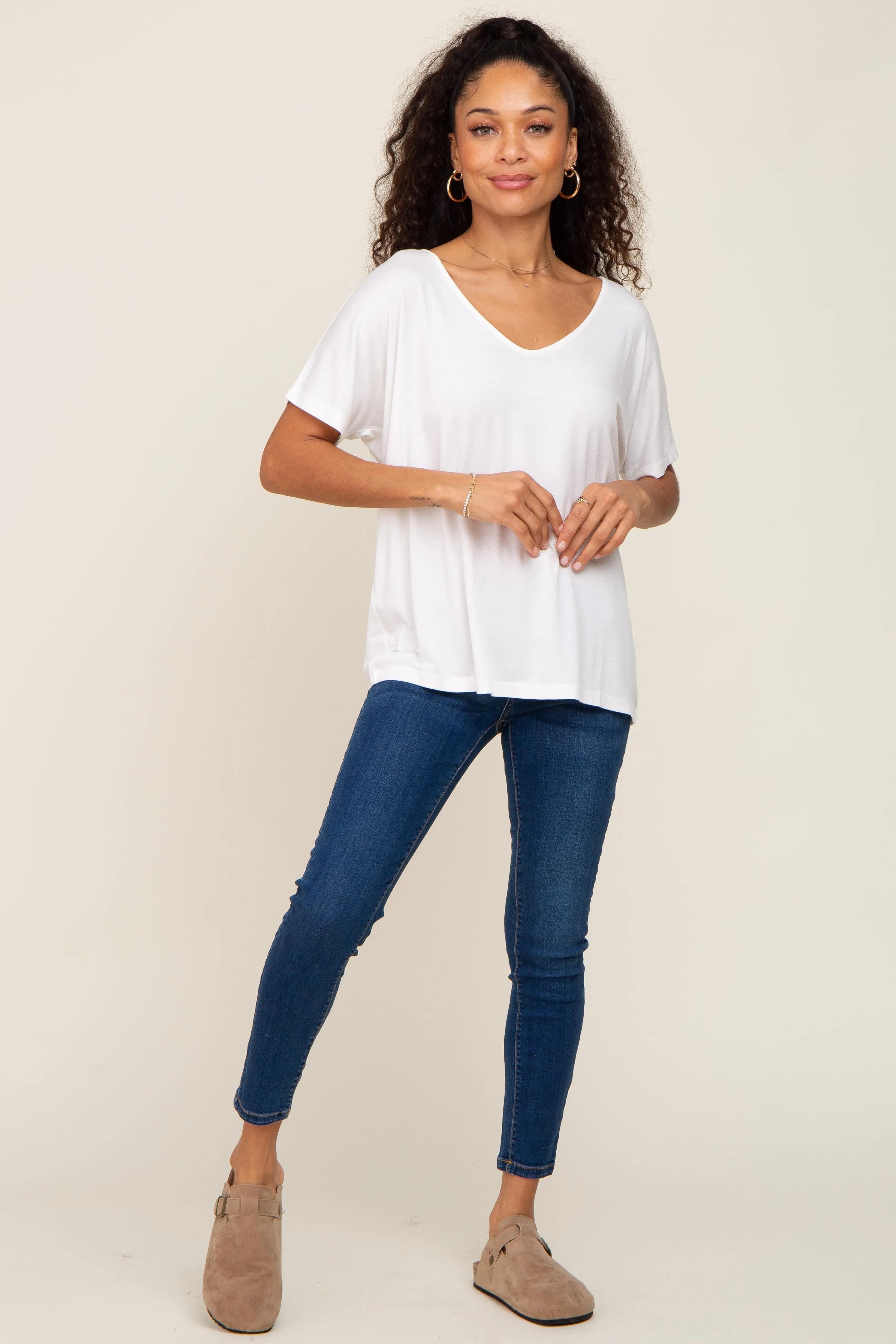 Ivory V-Neck Dolman Sleeve Top