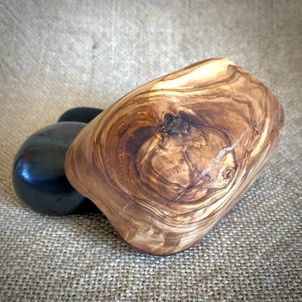 Jumbo Tumbled Shungite Stone Trio in Olive Wood Bowl