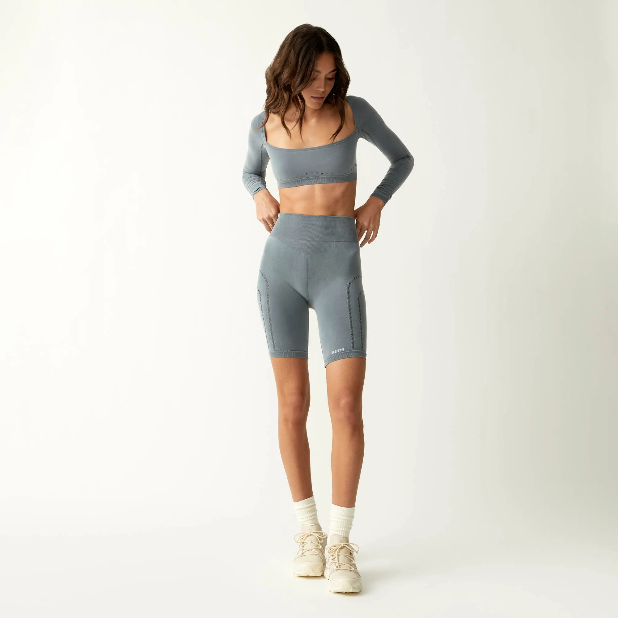 Kith Women Cadence Pointelle Long Sleeve Bra Top - Asteroid