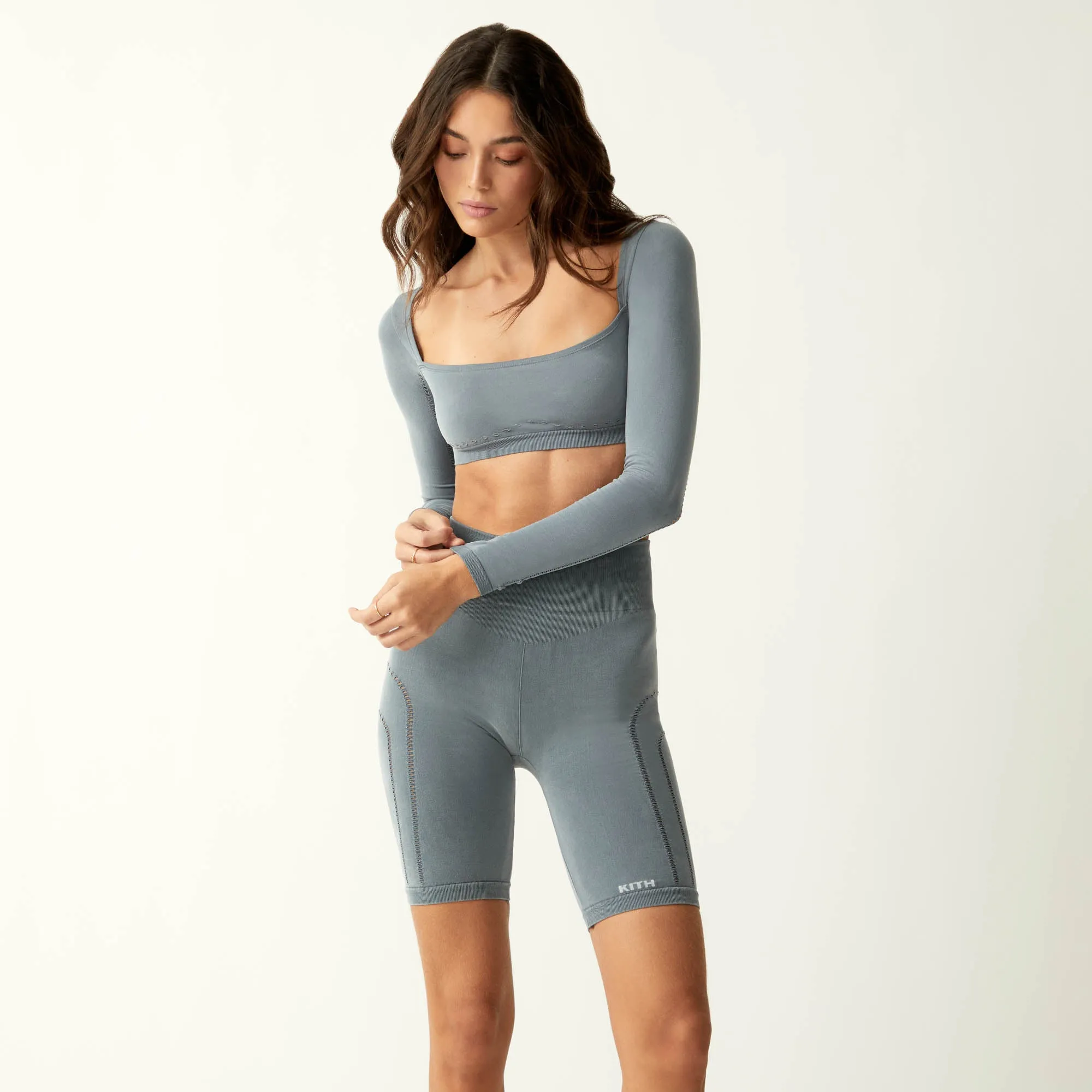 Kith Women Cadence Pointelle Long Sleeve Bra Top - Asteroid