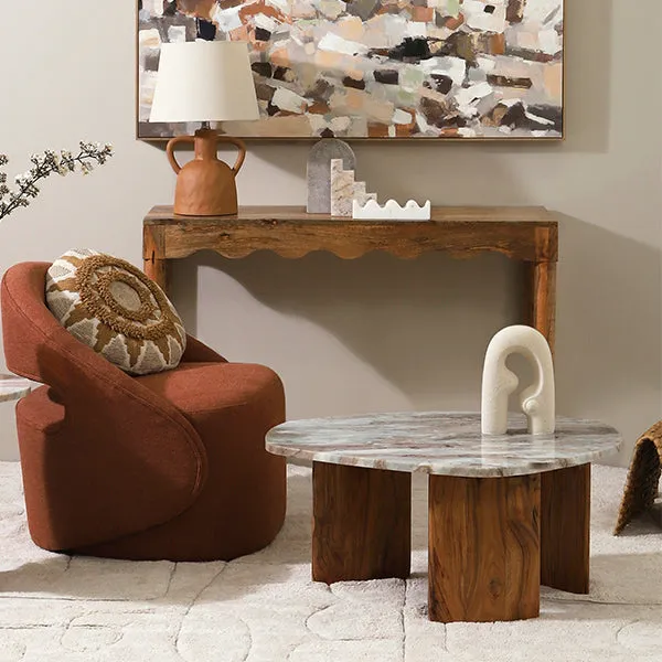 Larson Marble   Wood Coffee Table