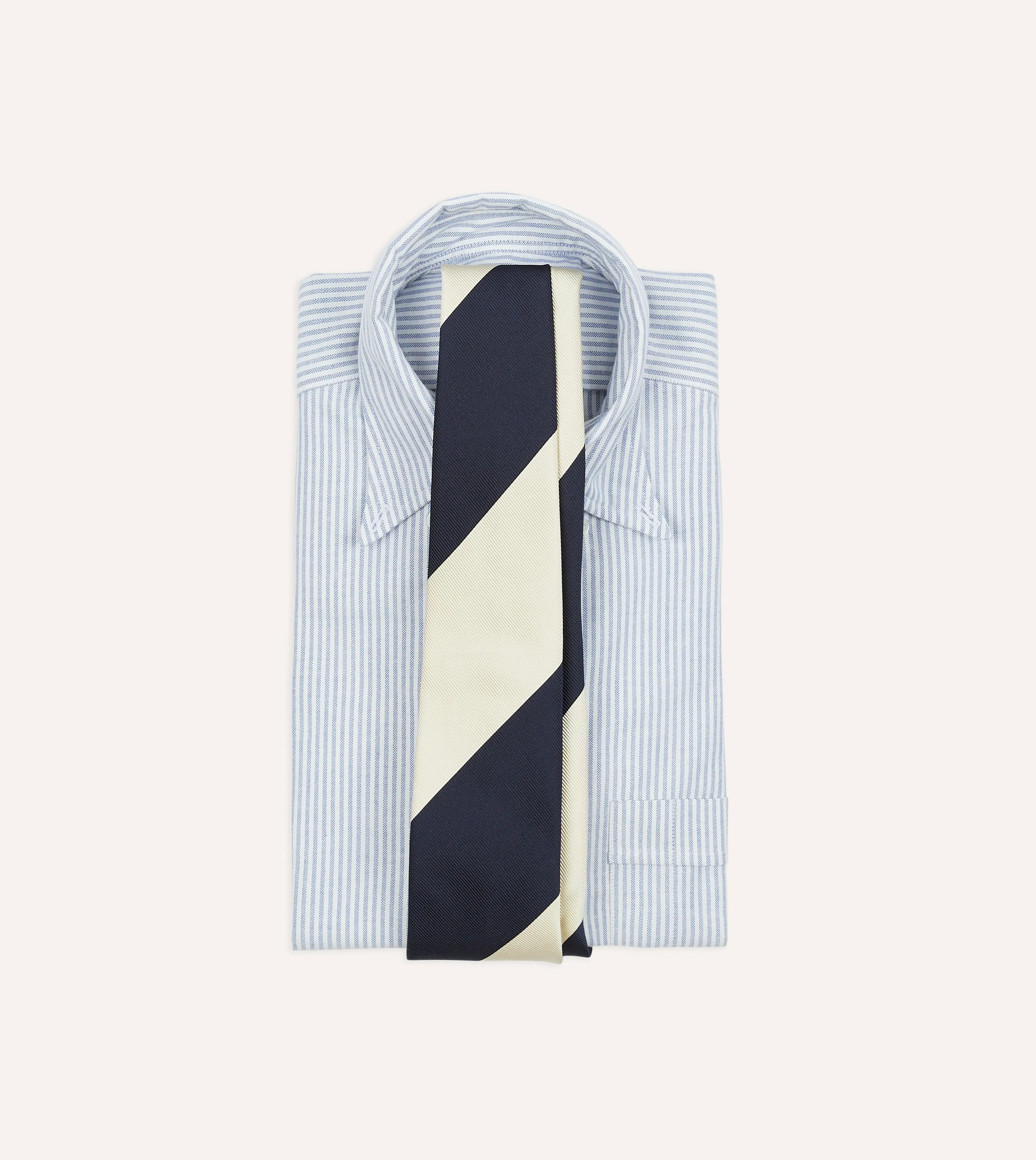 Navy and White Dual Block Stripe Mogador Tipped Tie