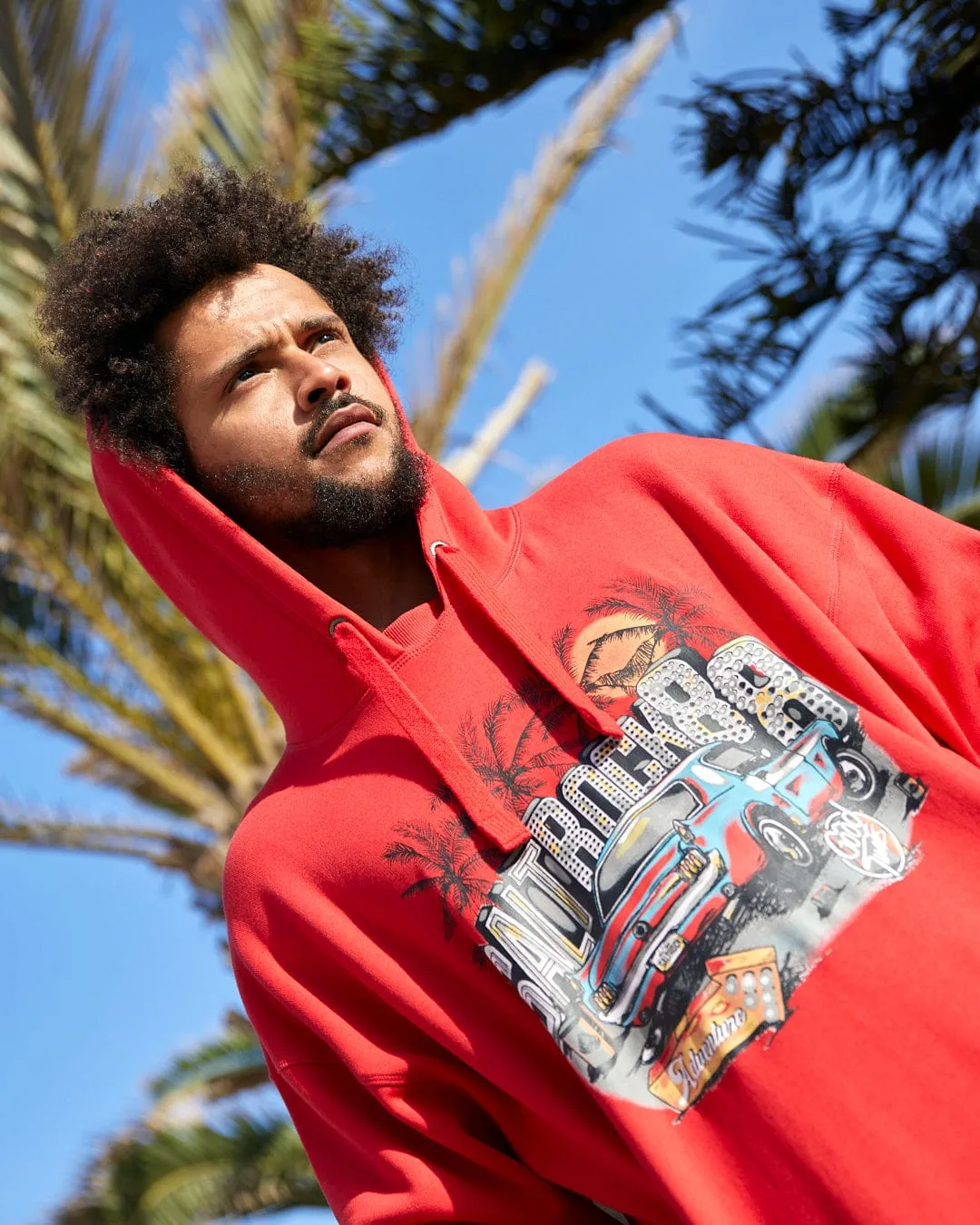 Neon Boneyard - Recycled Mens Oversized Pop Hoodie - Red