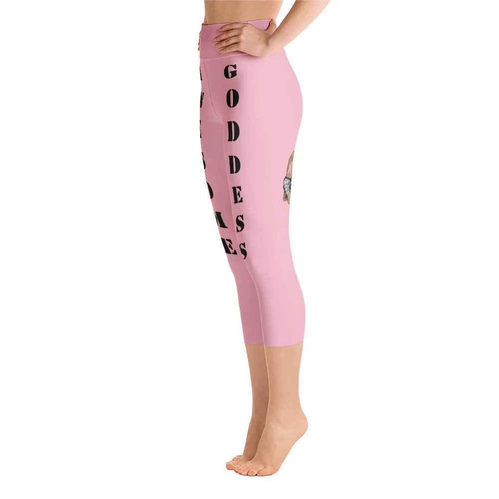 Our best viral leggings pale pink awesome goddess black letters