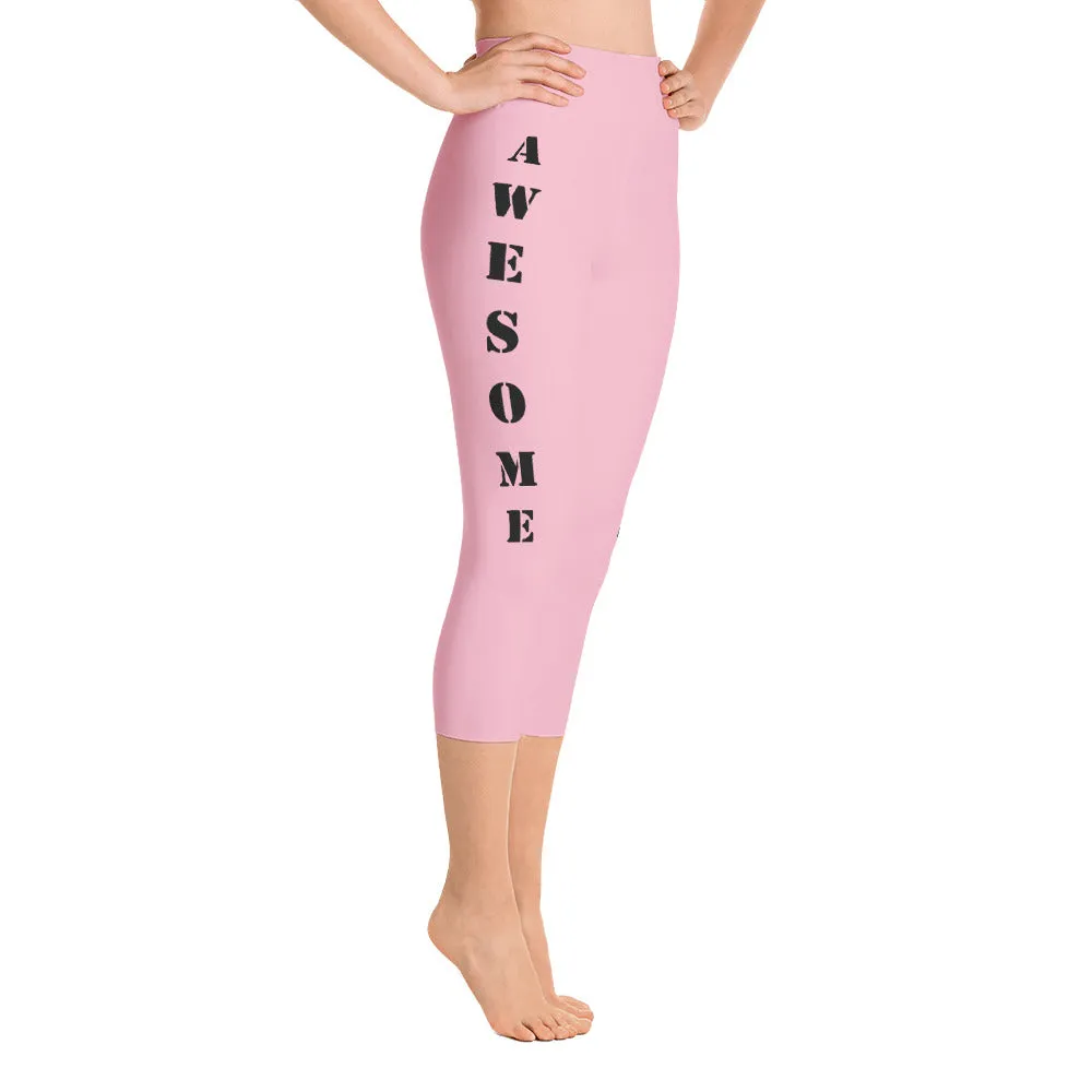 Our best viral leggings pale pink awesome goddess black letters