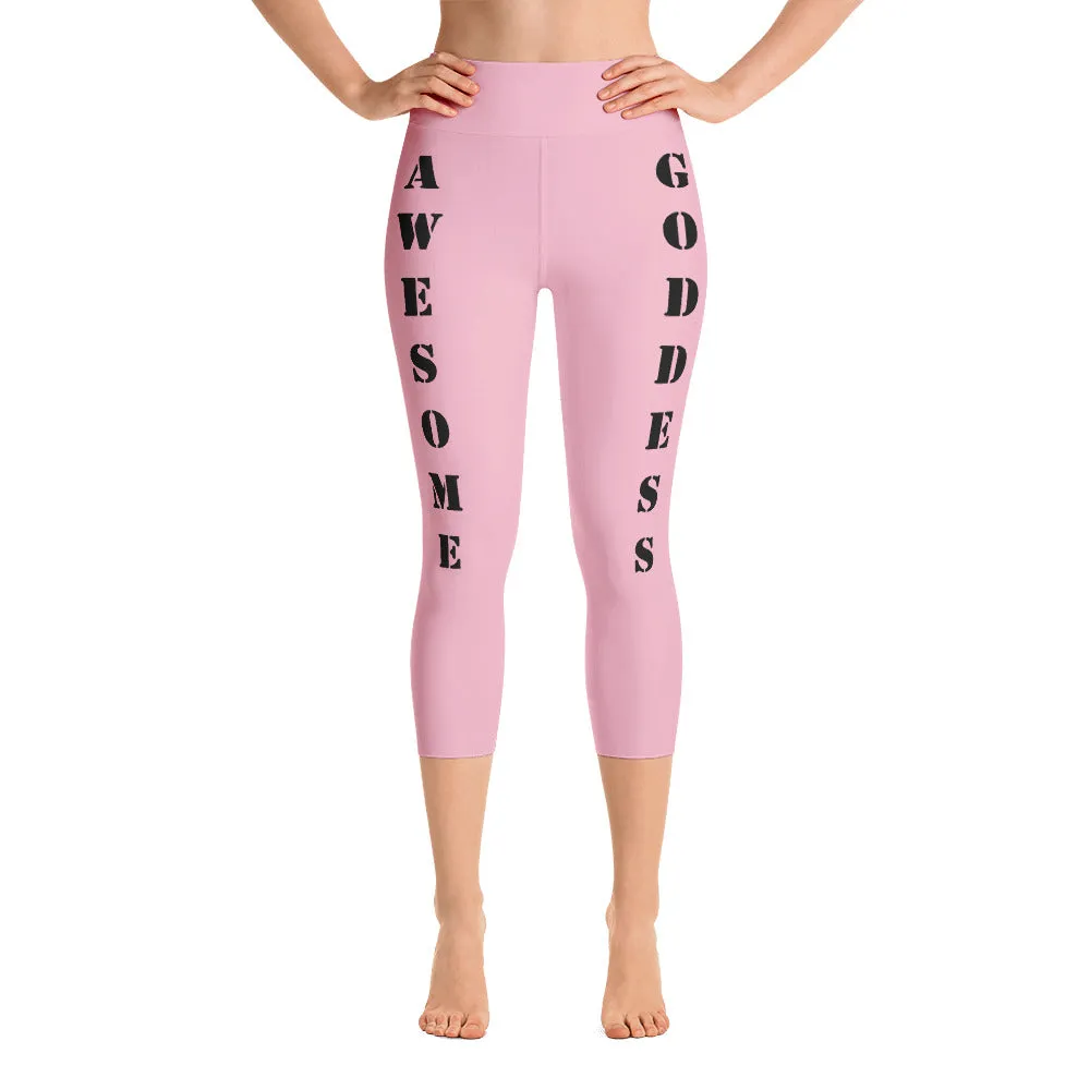 Our best viral leggings pale pink awesome goddess black letters