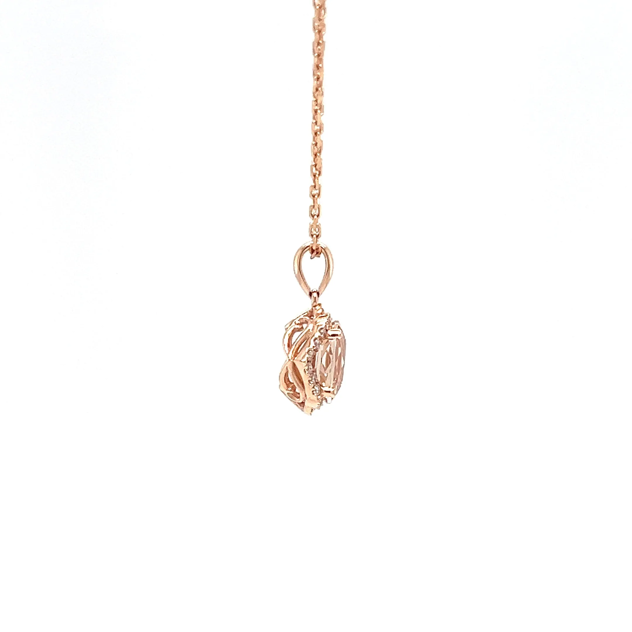 Oval Morganite Pendant with Eighteen Diamonds in 14K Rose Gold