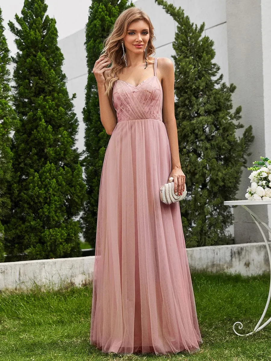 Paillette A-Line Tulle Bridesmaid Dress with Cross-Back Straps