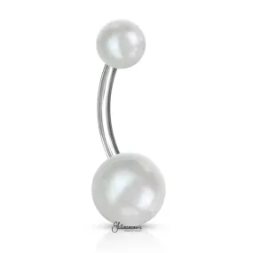 Pearlish Coat Acrylic Balls Belly Button Navel Ring - White