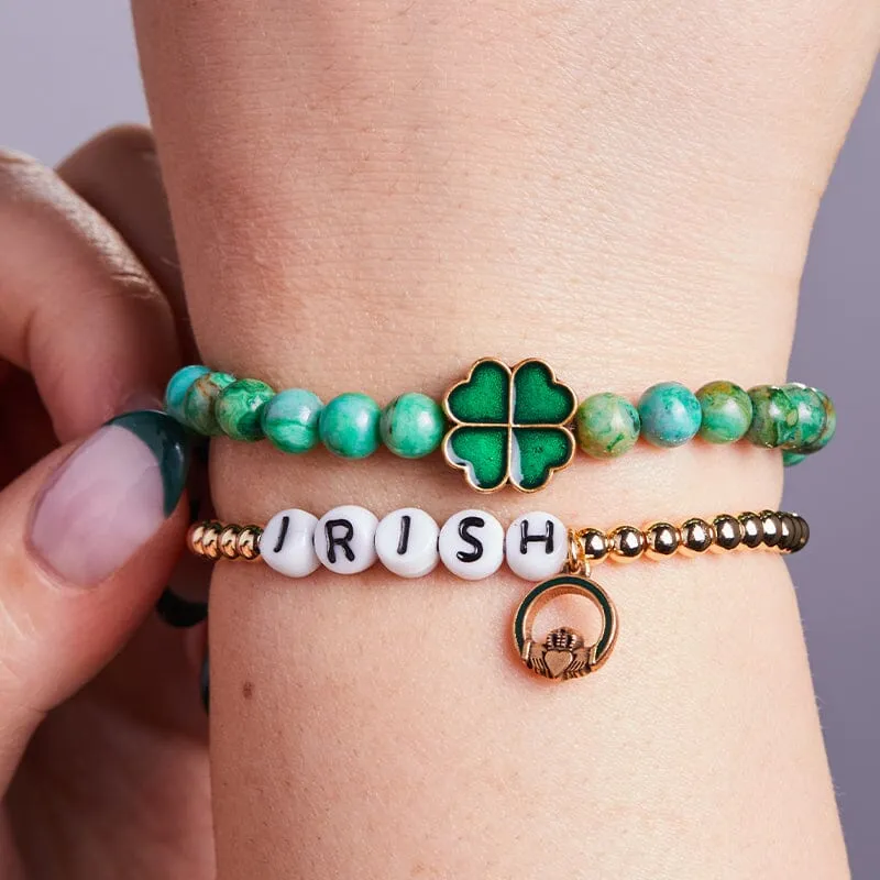 Personalized Letter Bead Stretch Bracelet with Claddagh