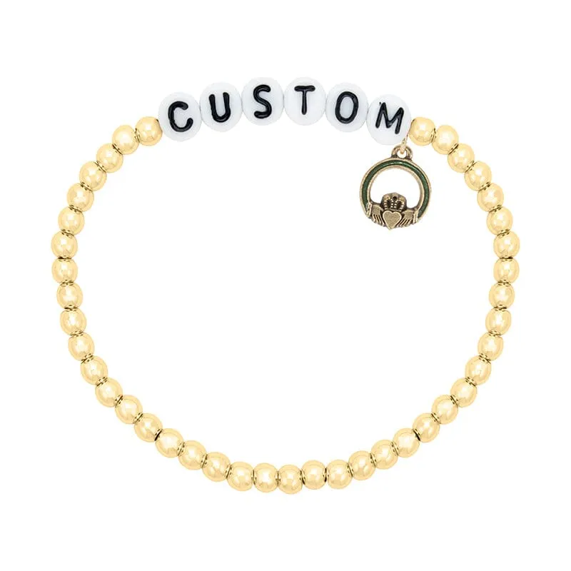 Personalized Letter Bead Stretch Bracelet with Claddagh