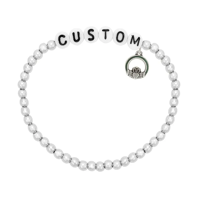 Personalized Letter Bead Stretch Bracelet with Claddagh