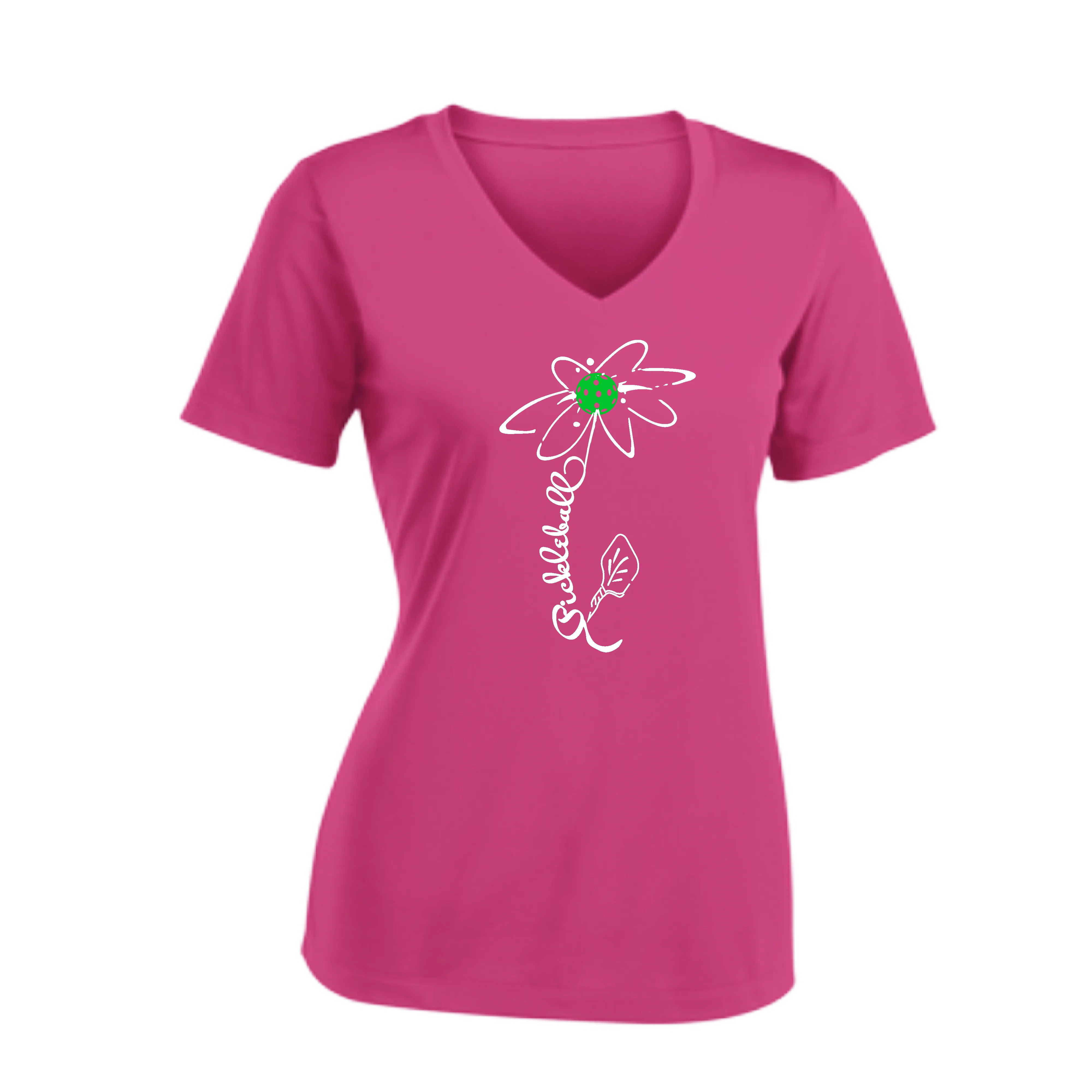 Pickleball Flower (Yellow, Cyan or Green) | Women's Short Sleeve V-Neck Pickleball Shirts | 100% Polyester