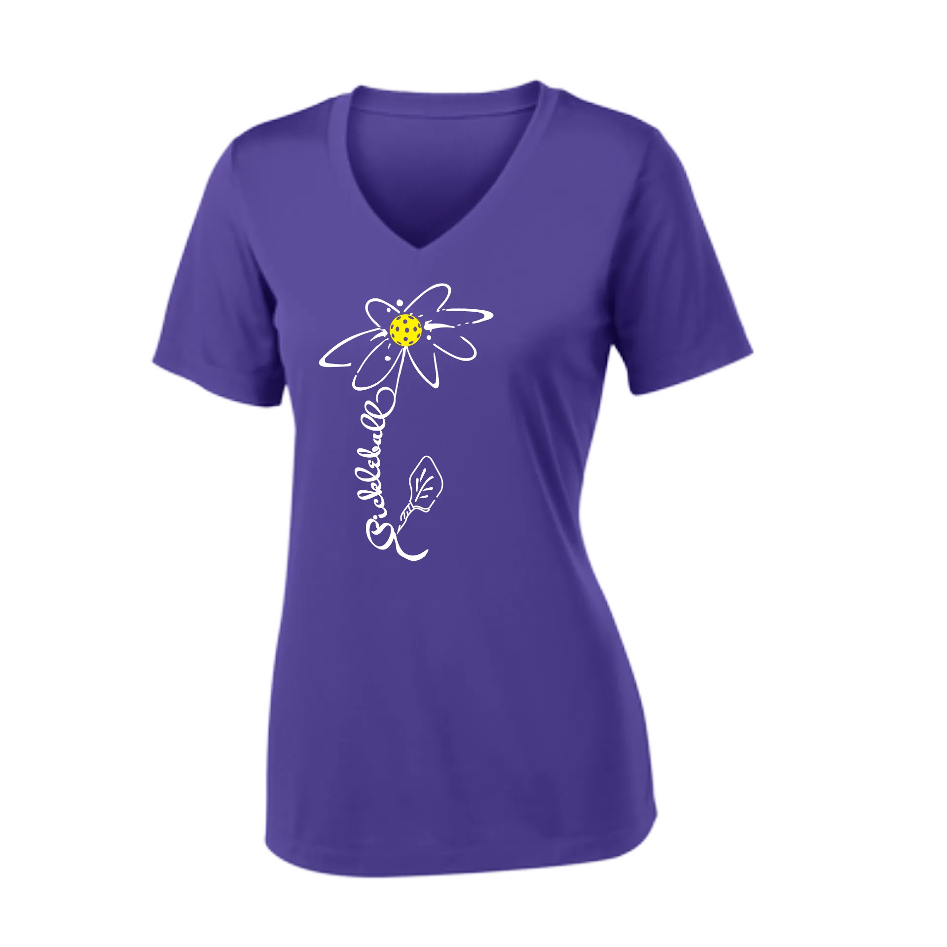 Pickleball Flower (Yellow, Cyan or Green) | Women's Short Sleeve V-Neck Pickleball Shirts | 100% Polyester