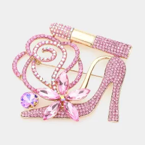 Pink Rhinestone High Heel Lipstick Brooch-M H W ACCESSORIES