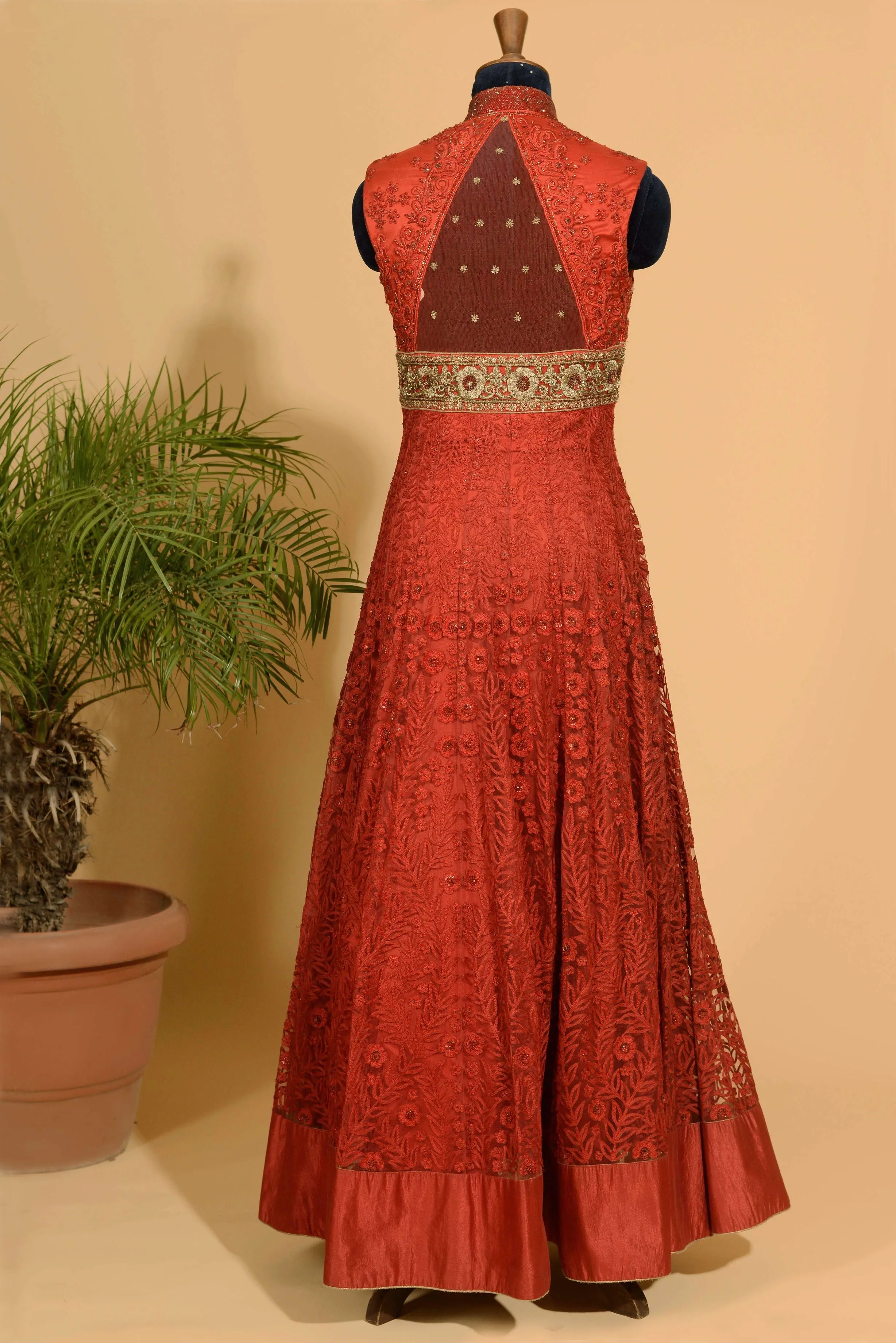 Red anarkali with dupatta set.