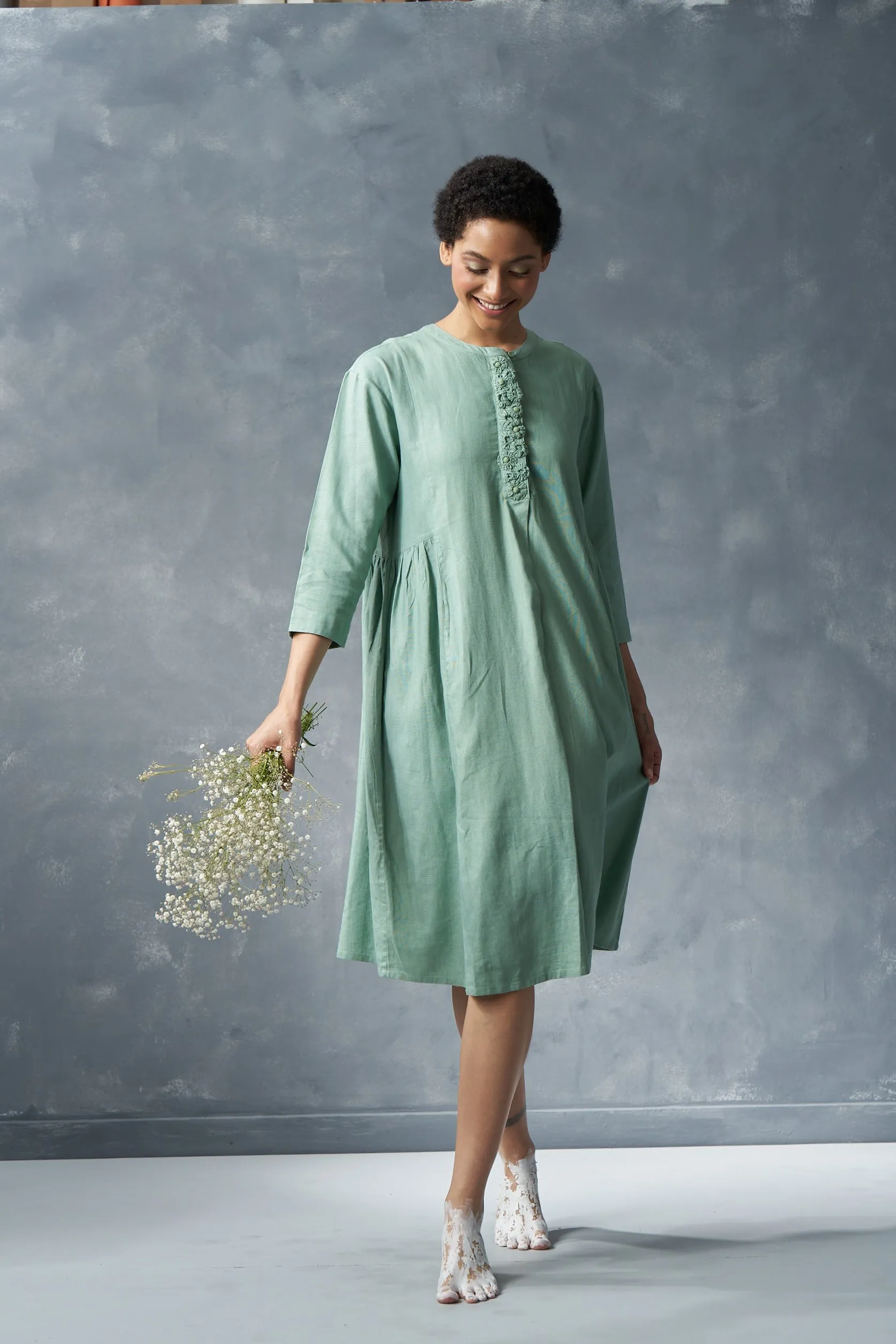 Sage Hemp Placket dress