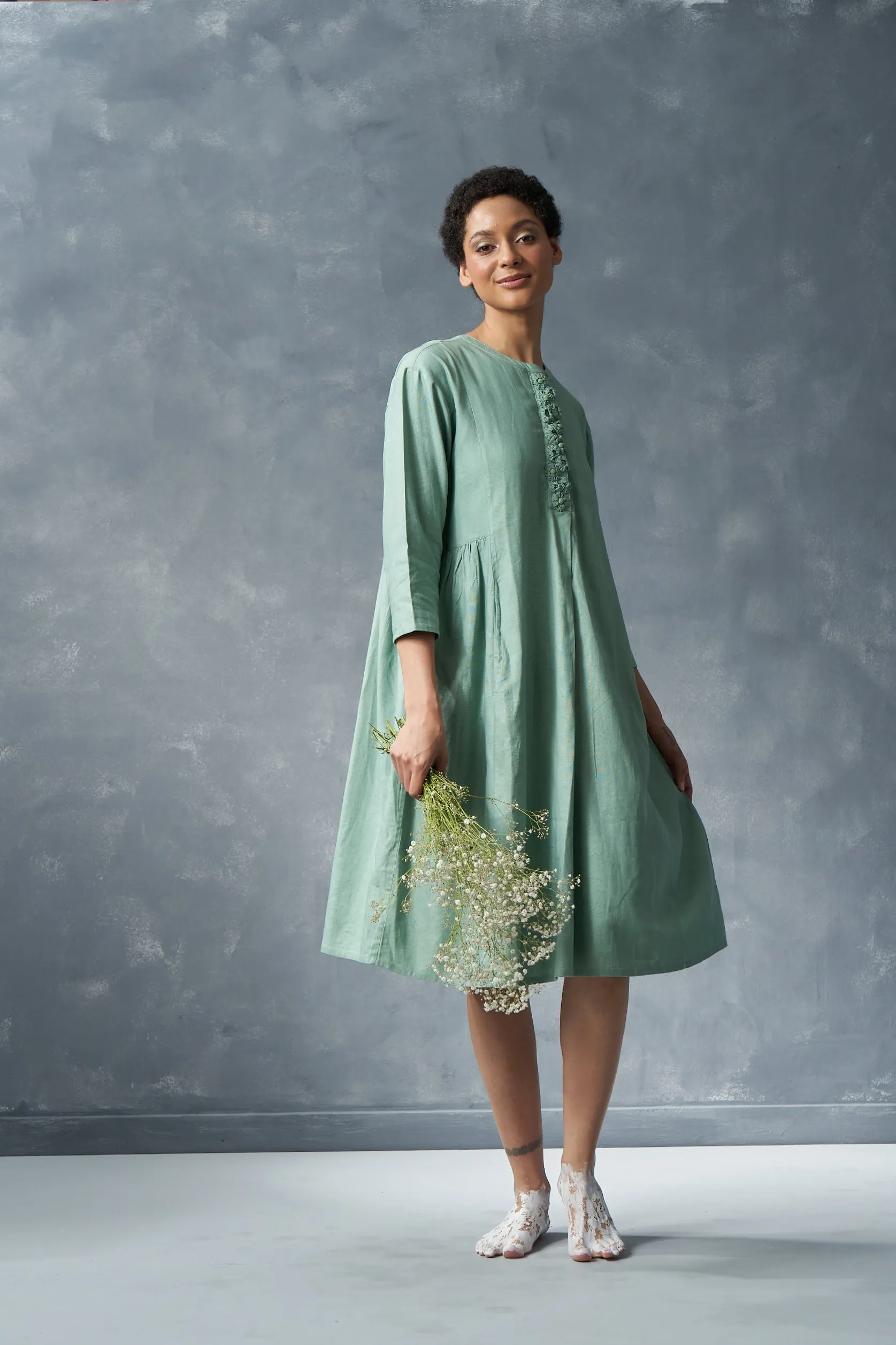 Sage Hemp Placket dress