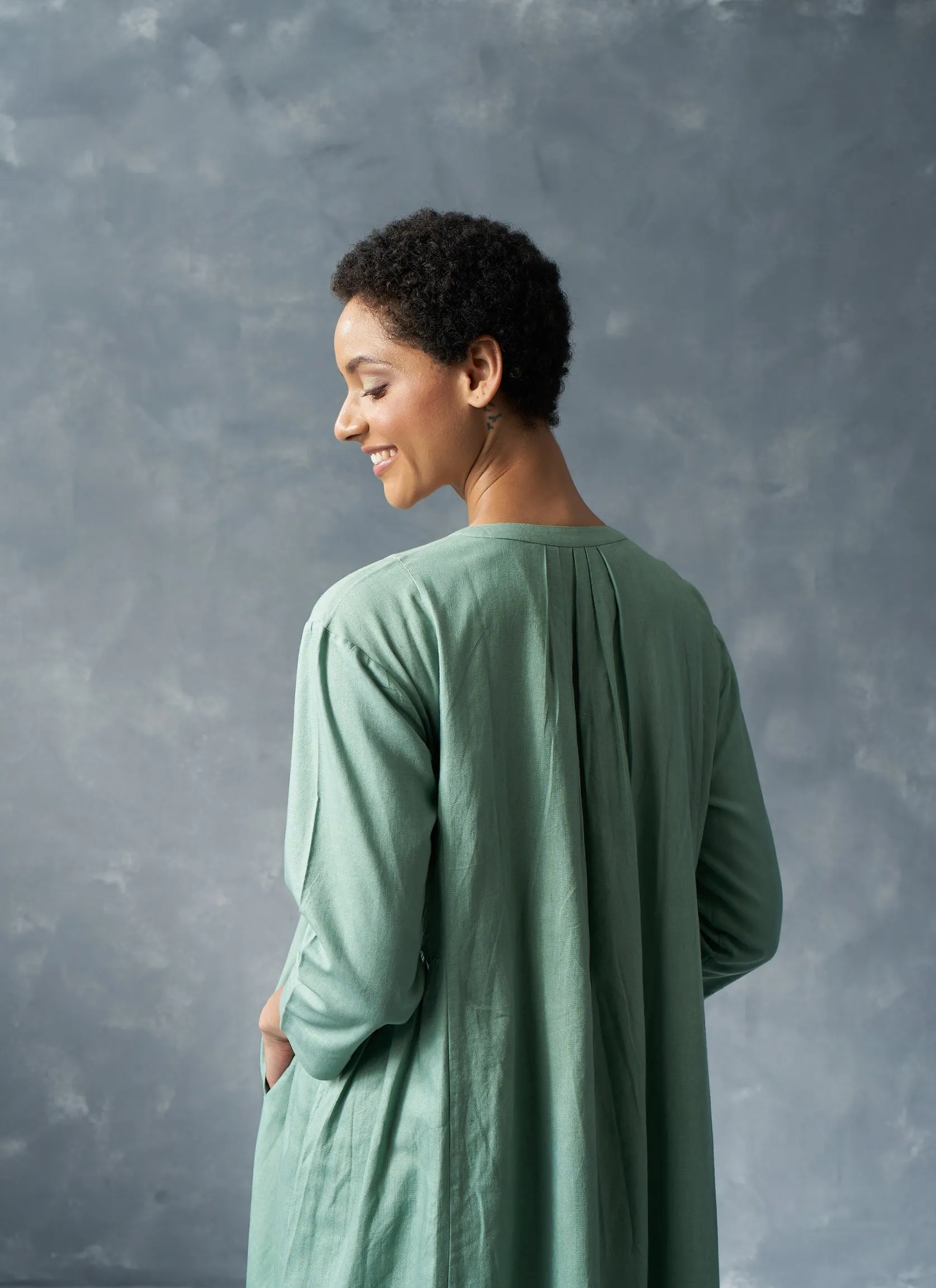 Sage Hemp Placket dress