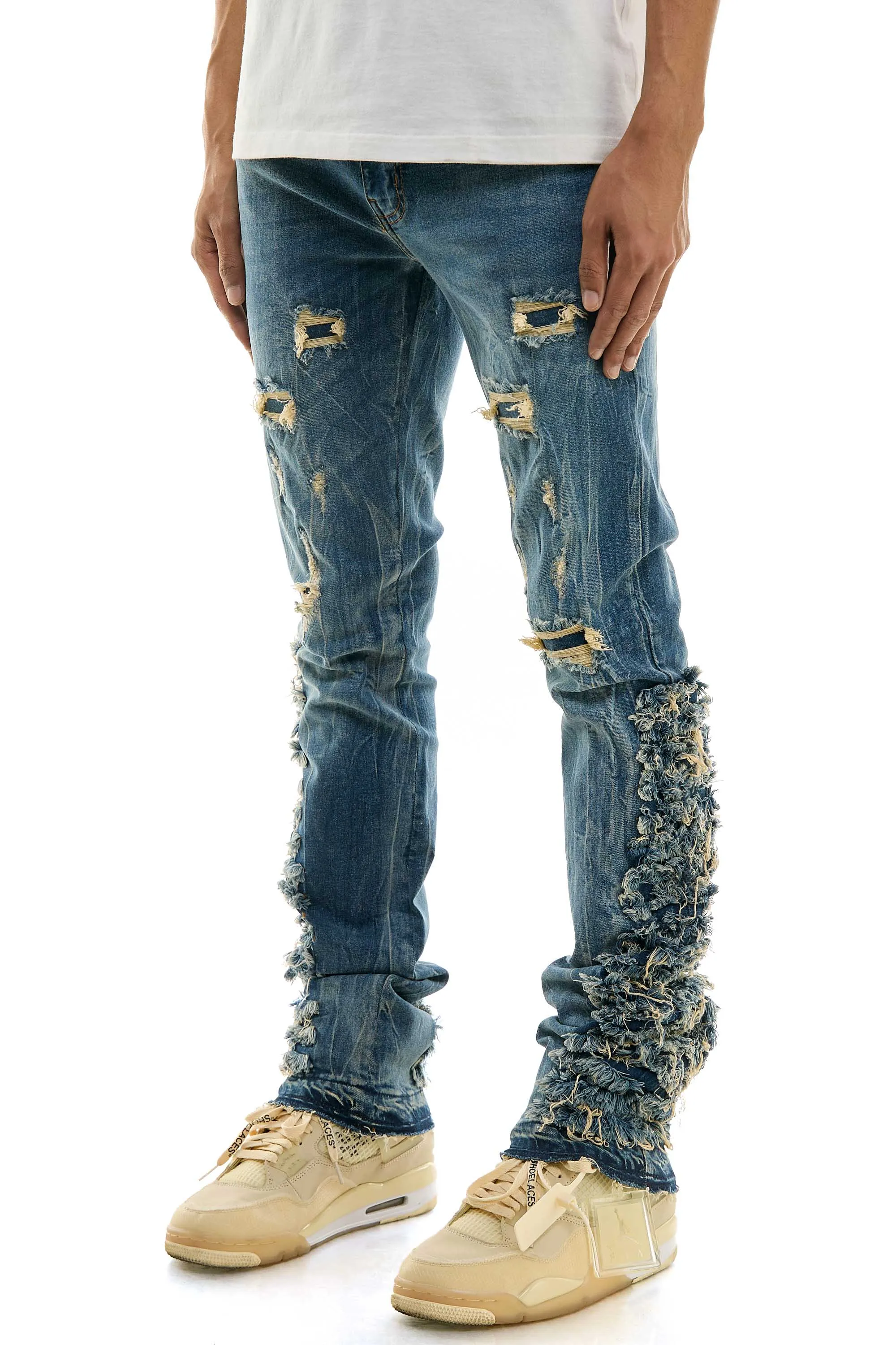 Skinny Men's Stacked Jeans in Stretch Washed Denim