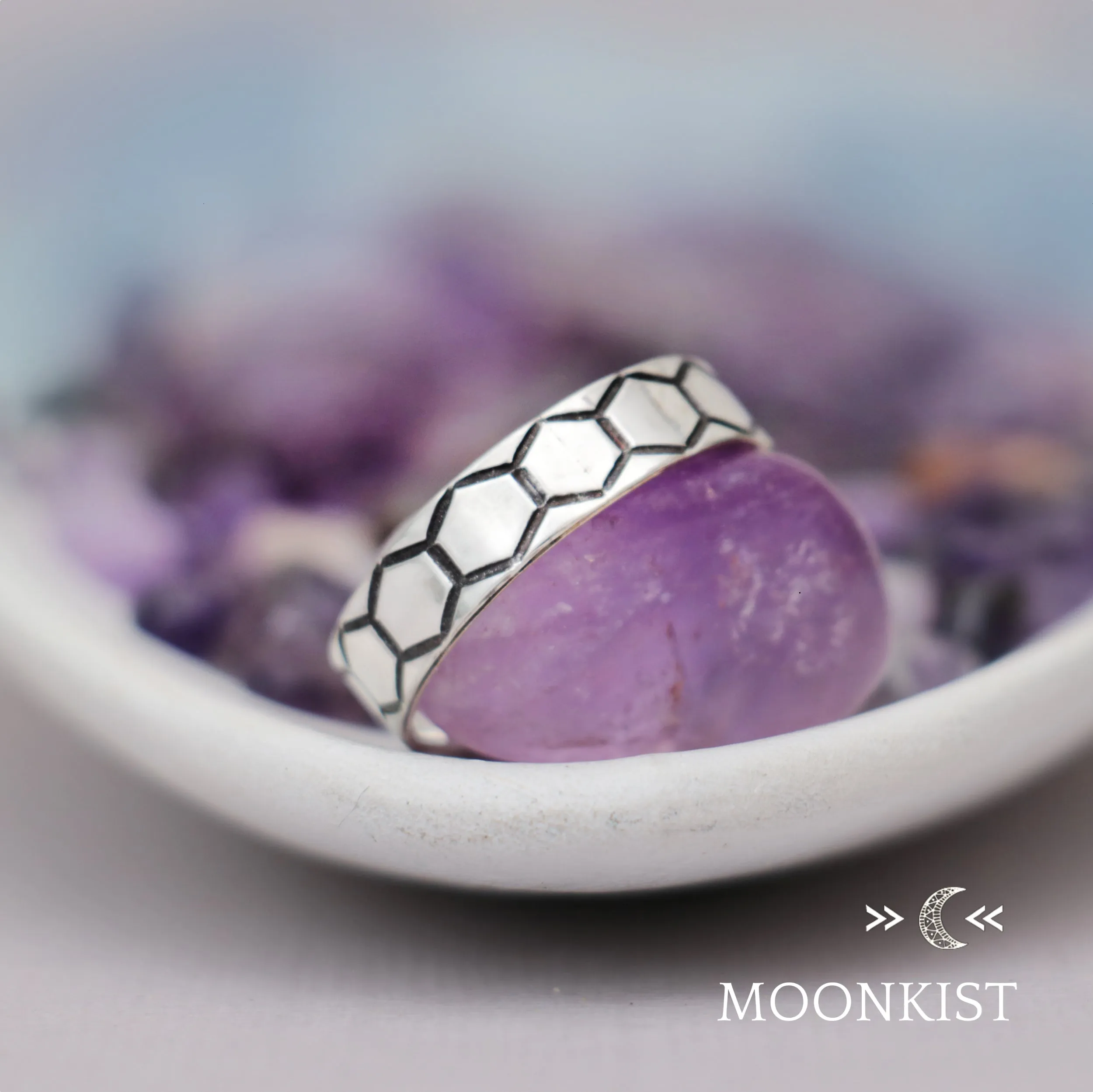 Sterling Silver Narrow Hexagon Wedding Ring  | Moonkist Designs