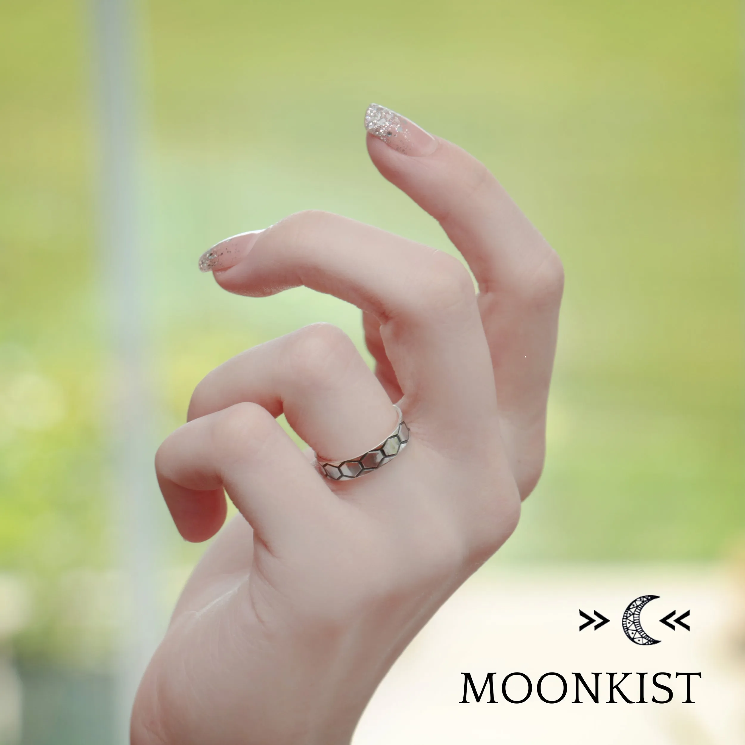 Sterling Silver Narrow Hexagon Wedding Ring  | Moonkist Designs