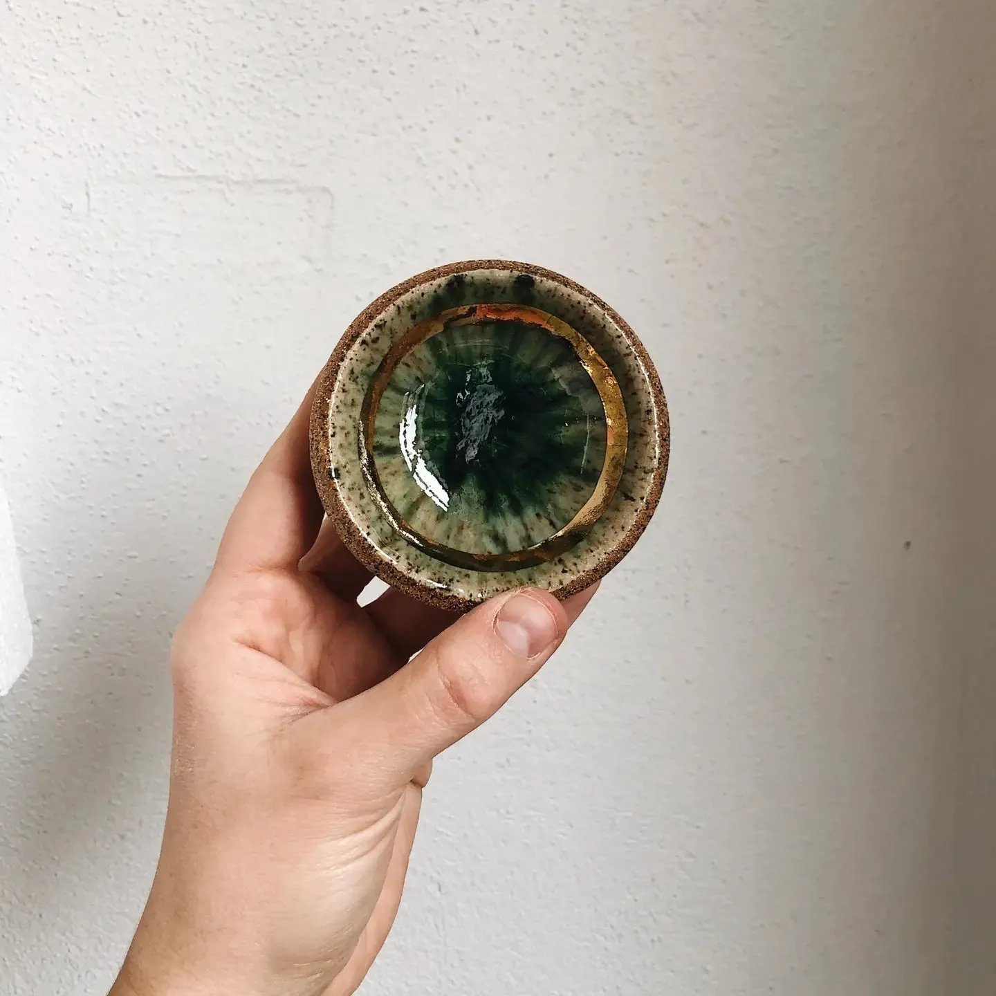 Stoneware Speckled Turquoise   Gold Trinket Dish