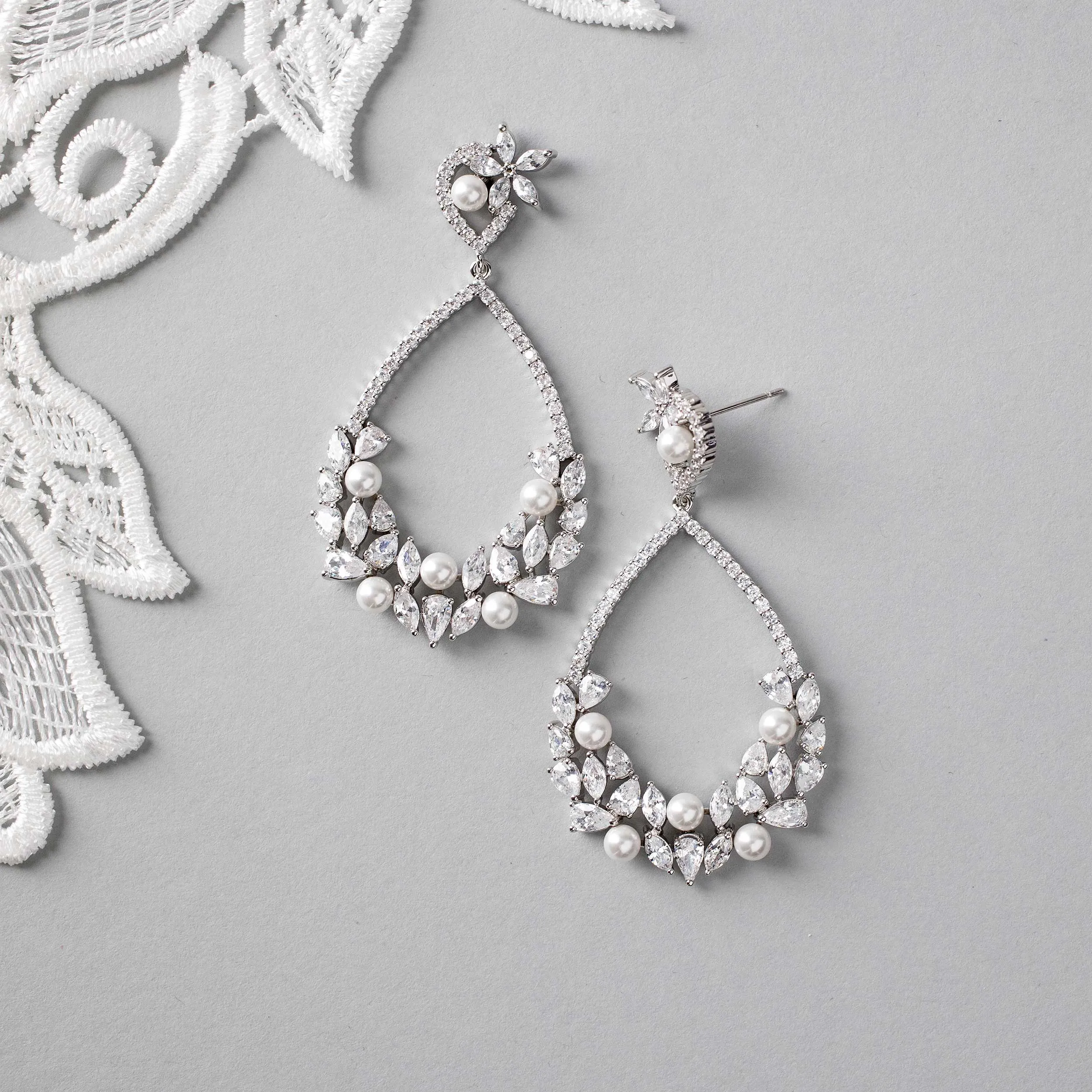 Teardrop Hoop Cluster Bridal Earrings