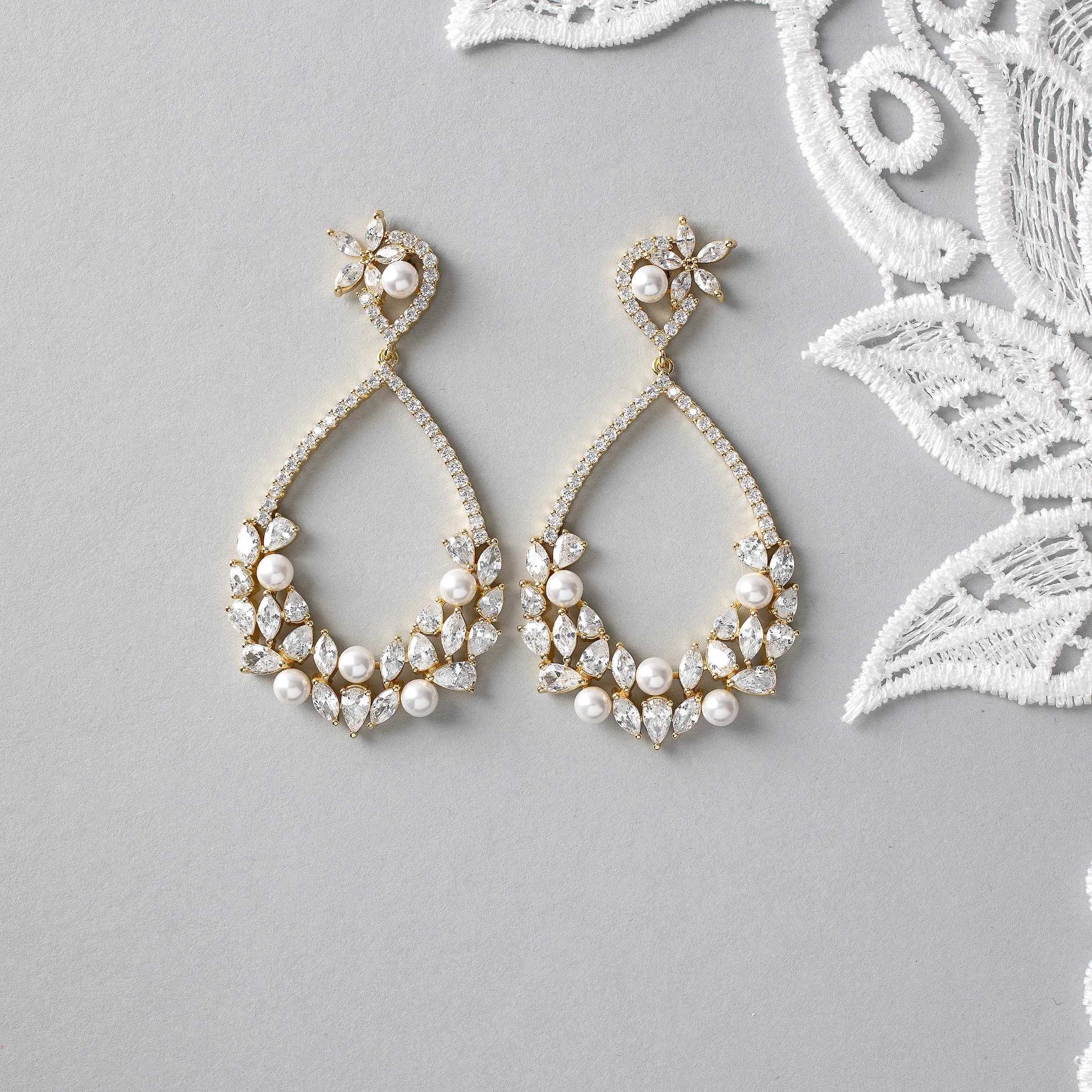 Teardrop Hoop Cluster Bridal Earrings