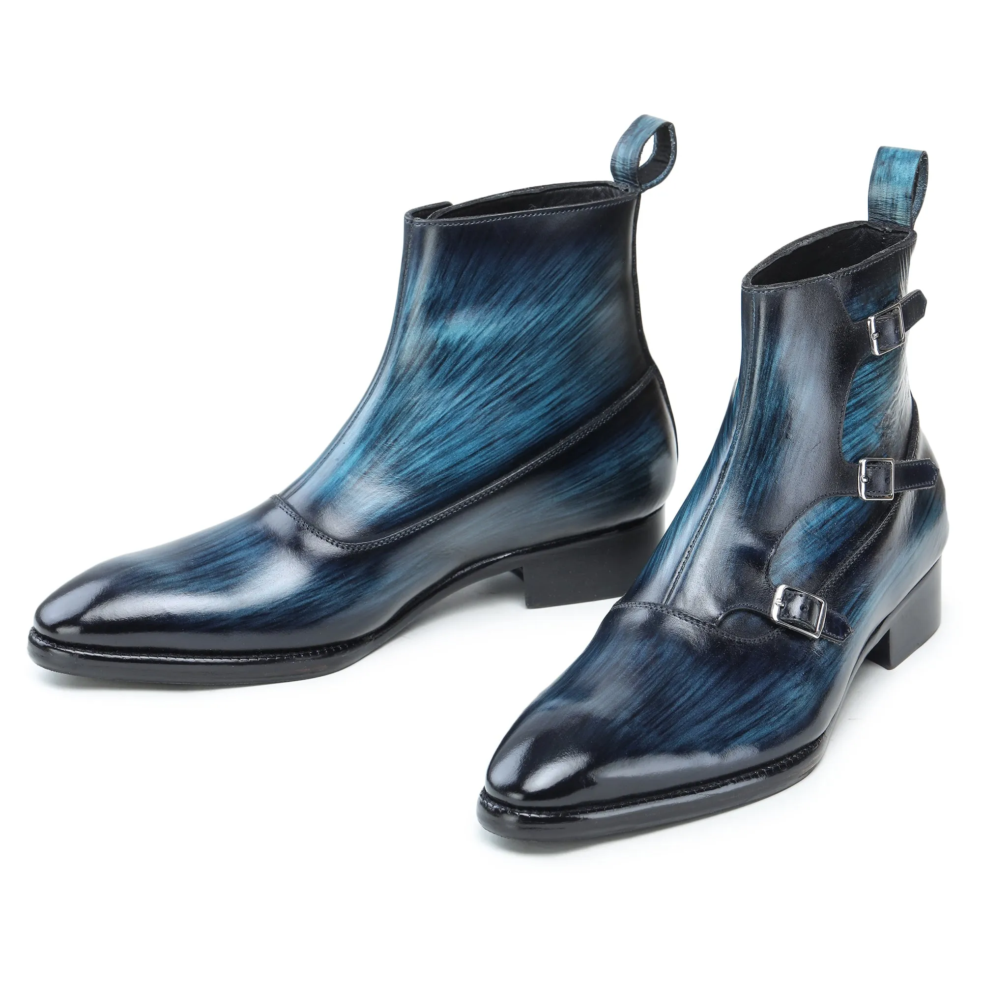 Triple Monk Strap Boots - Navy