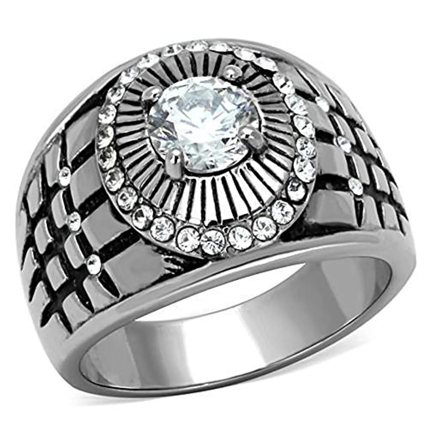 WildKlass Stainless Steel Ring High Polished (no Plating) Men AAA Grade CZ Clear