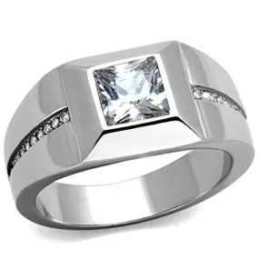 WildKlass Stainless Steel Ring High Polished (no Plating) Men AAA Grade CZ Clear