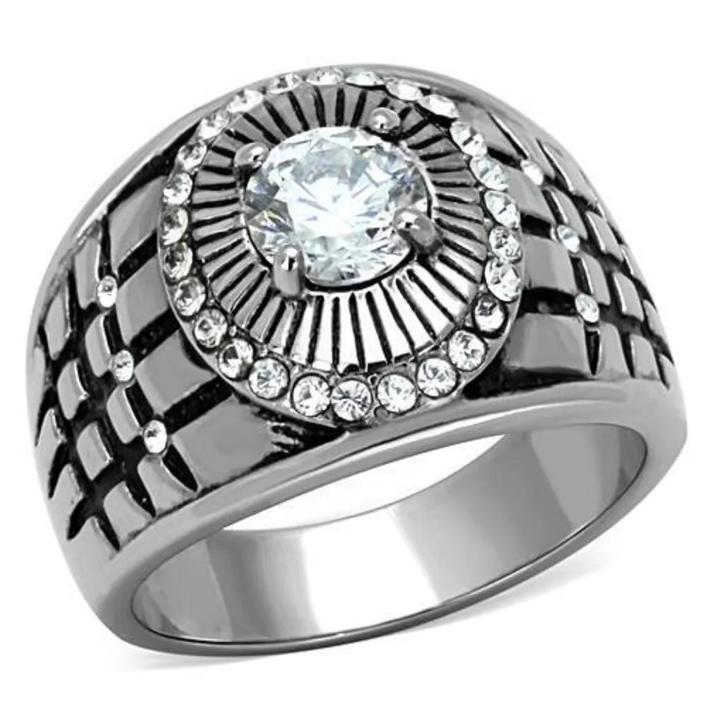 WildKlass Stainless Steel Ring High Polished (no Plating) Men AAA Grade CZ Clear