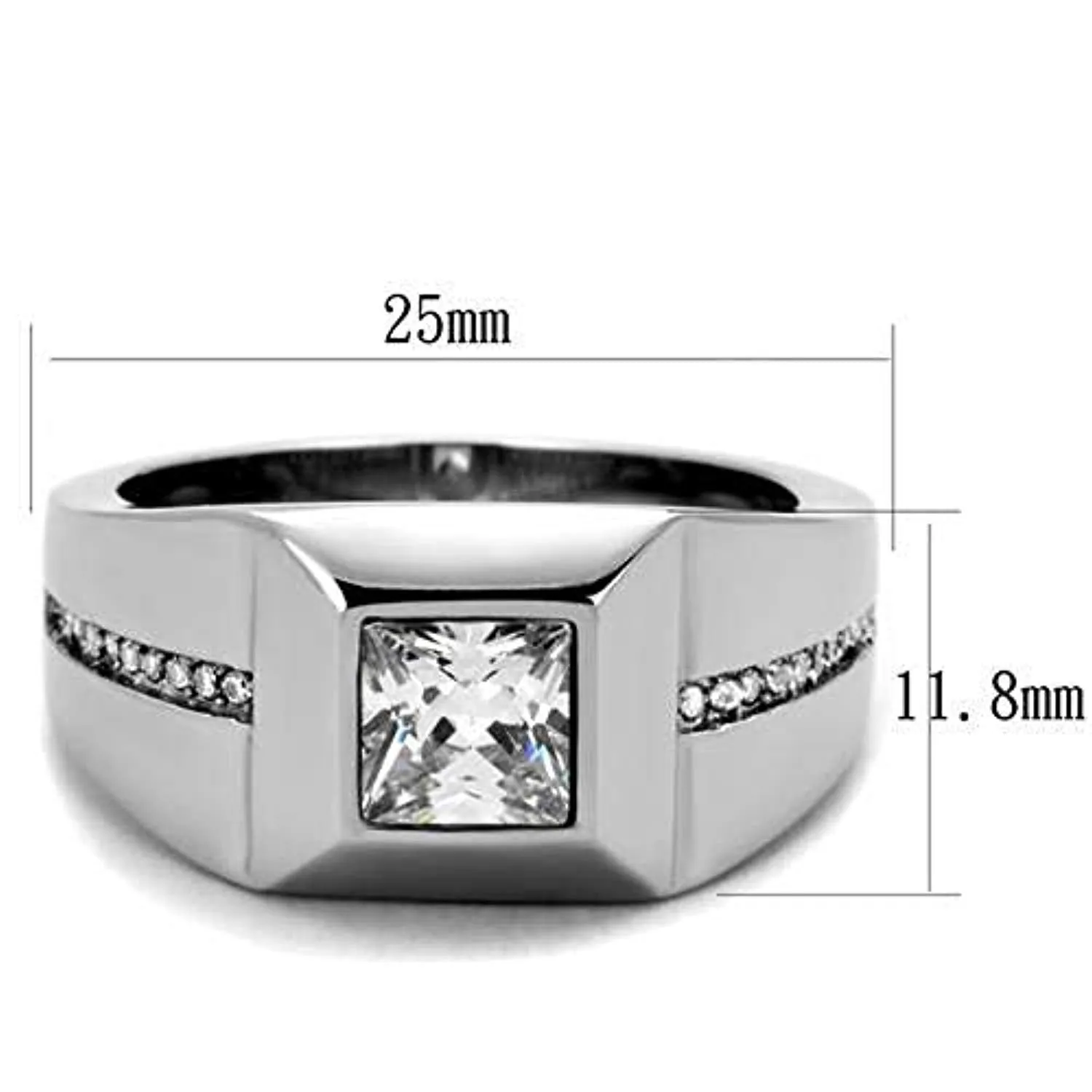 WildKlass Stainless Steel Ring High Polished (no Plating) Men AAA Grade CZ Clear