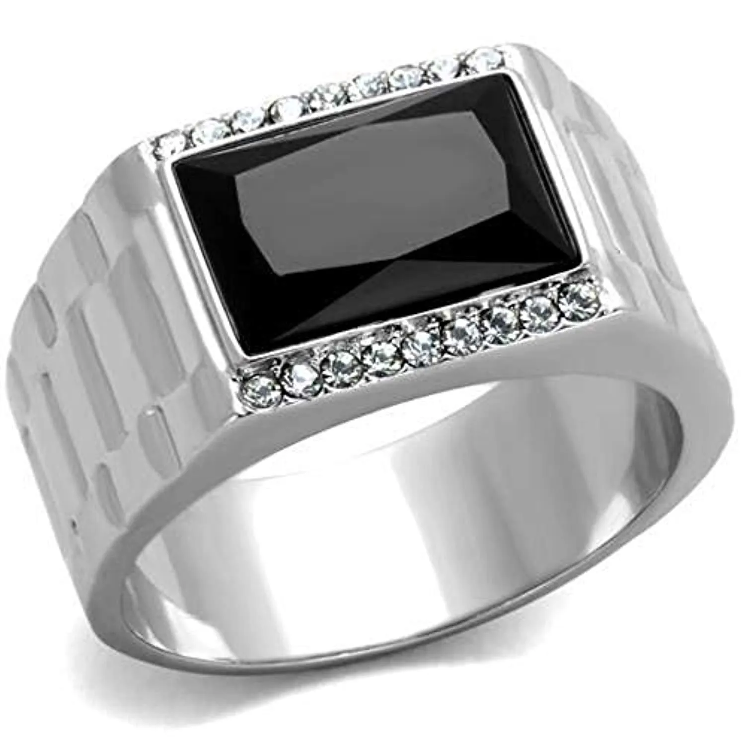 WildKlass Stainless Steel Ring High Polished (no Plating) Men Synthetic Jet